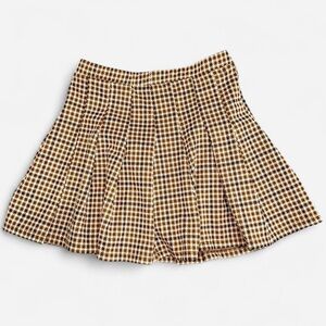 Altar'd State Brown Houndstooth Pleated Mini Skirt M Maddy Plaid Academia Preppy